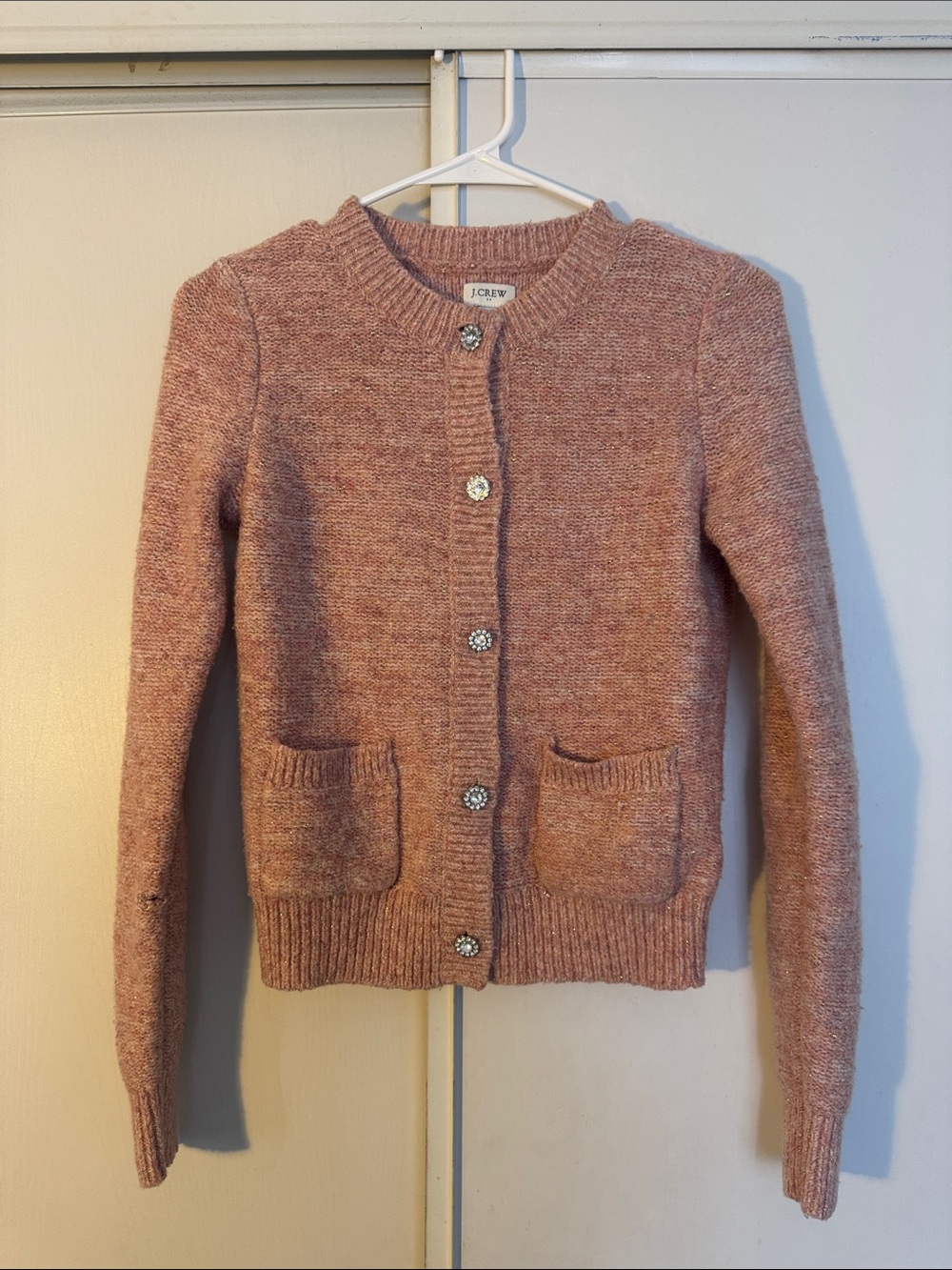J. Crew Rose Pink Bouclé Button-Front Cardigan